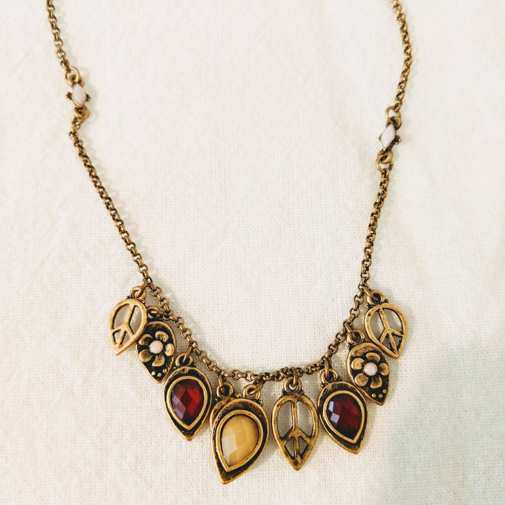 Lucky Brand - Gold Peace Sign Necklace - OM Symbol